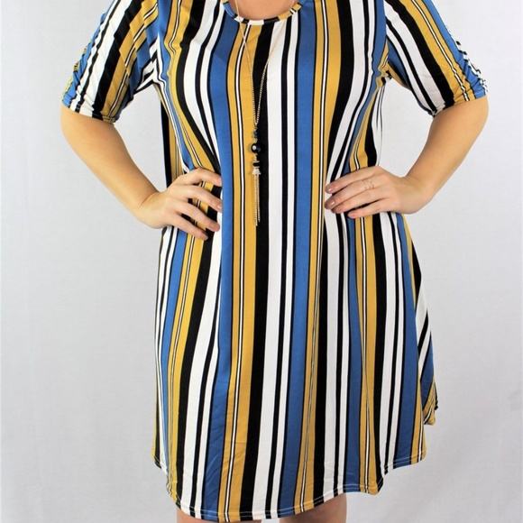 Plus Striped Trapeze Dress - Picture 2 of 5